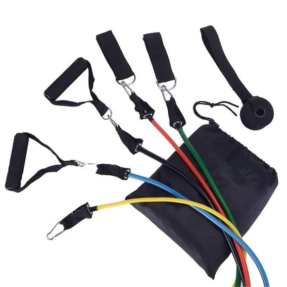 NEW Resistance Training Bands 11 Piece Set Home Workout Physical Therapy Yoga Pi - Picture 13 of 16